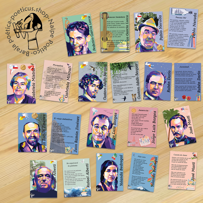 Naipe Poético - Juego de 32 poetas & 32 poemas | Hispanoamérica